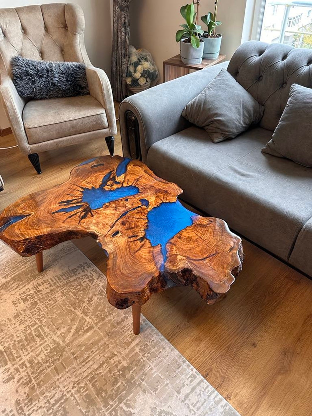 Blue Epoxy Coffee Table Live Edge Coffee Table Rustik Coffee Etsy