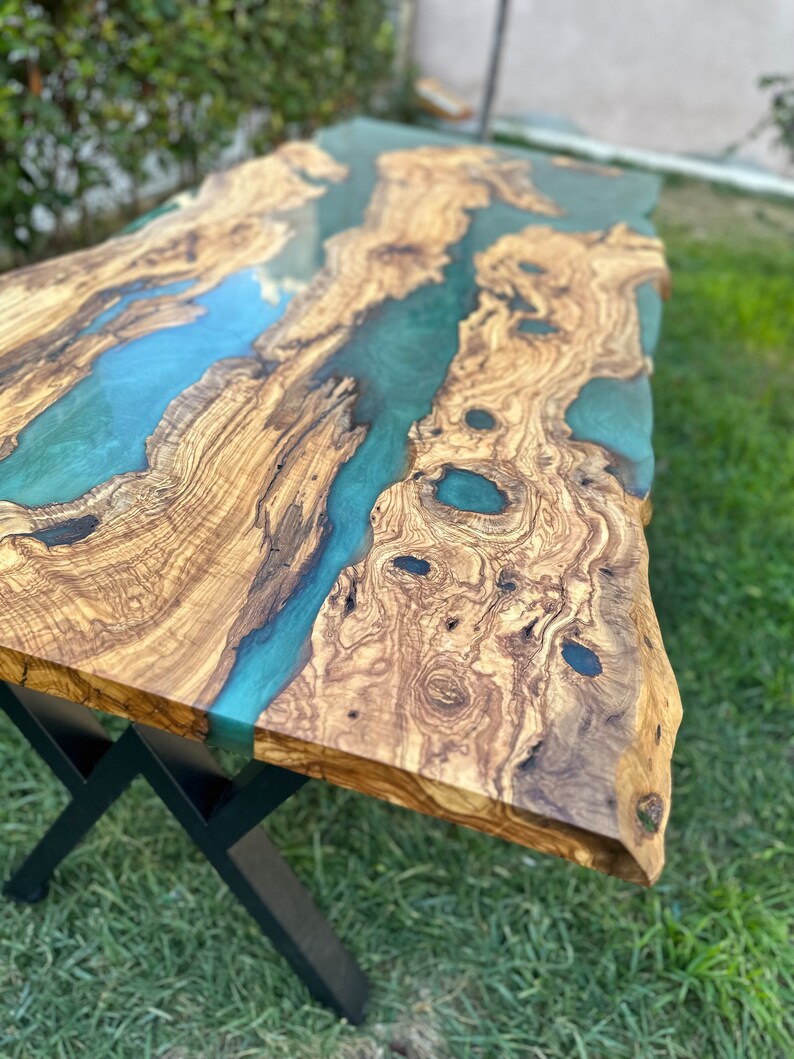 Olive Wood Epoxy Table Green Epoxy Dining Table Custom Etsy UK