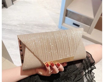 Glitter Envelope Handbag Women's Shiny Gold Folded Long Purse Female Fashion Day Clutch Bling Bridal Wedding Party Evening Bag