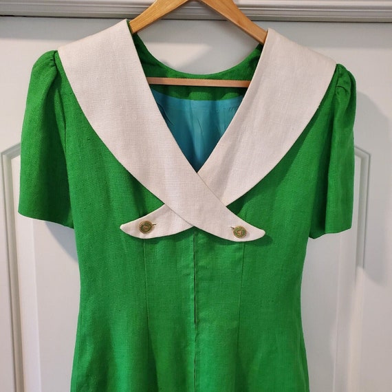 Vintage Oberon Linen Dress Sheath Green White Lin… - image 4