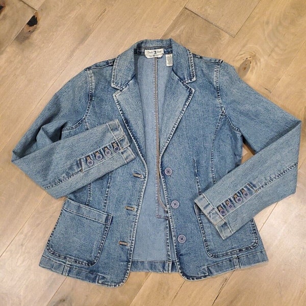 DUCK HEAD Womens Vintage Blue Denim Blazer Jean Jacket size 6 / Small Stretch
