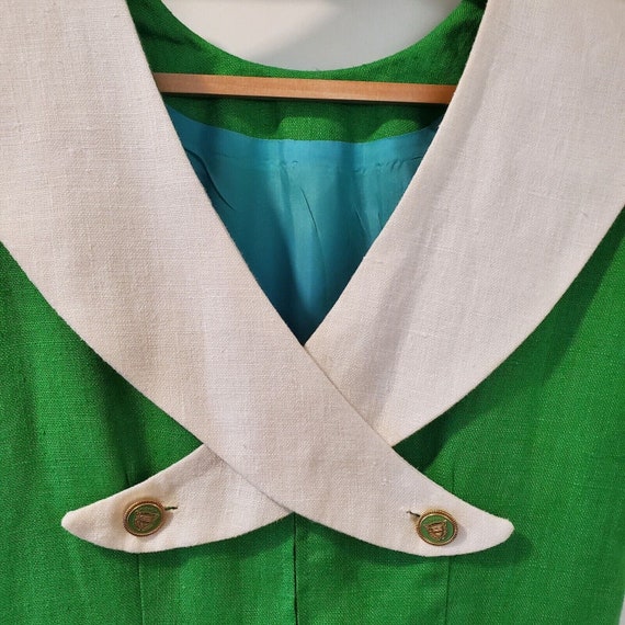 Vintage Oberon Linen Dress Sheath Green White Lin… - image 5