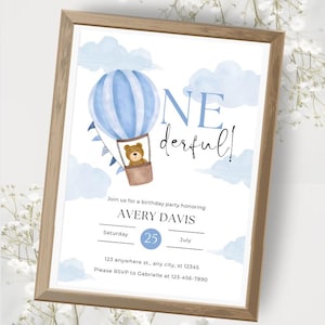 Onederful First Birthday Hot Air Balloon Digital Invitation