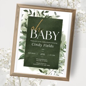 Oh Baby Greenery  Baby Shower Digital invitation