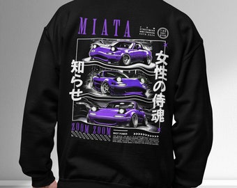 Sudadera JDM Miata Crewneck, Backprint, Negro - JDM Streetwear de NWX Passion - Coches japoneses - MX5 Enthusiast, Carguy, Automotive Fashion