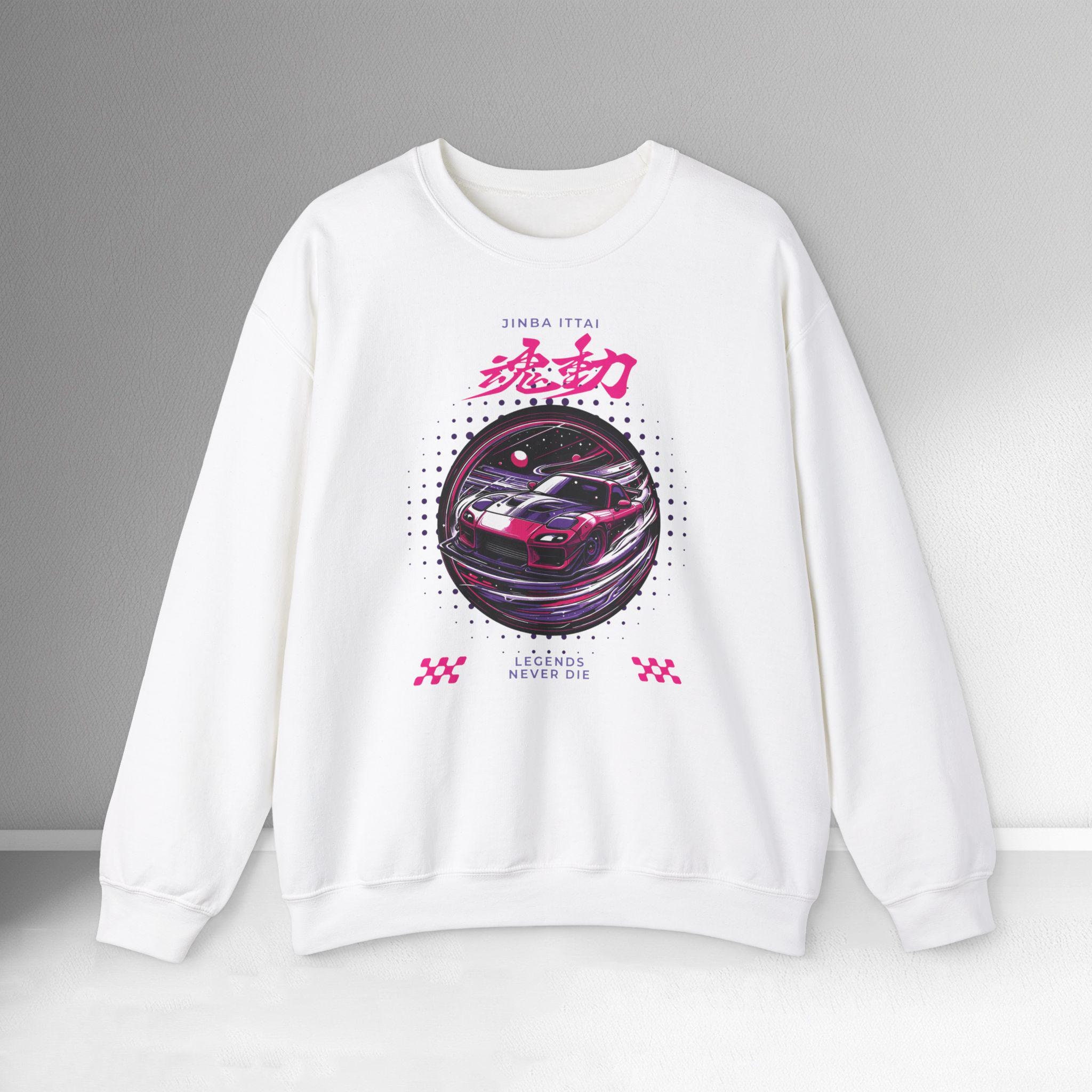 JDM Car Crewneck Sudadera, Jinba Ittai RX-7, Ropa de calle, Coches Japoneses, Car Guy, Moda Automotriz, Negro Púrpura, NWX Passion