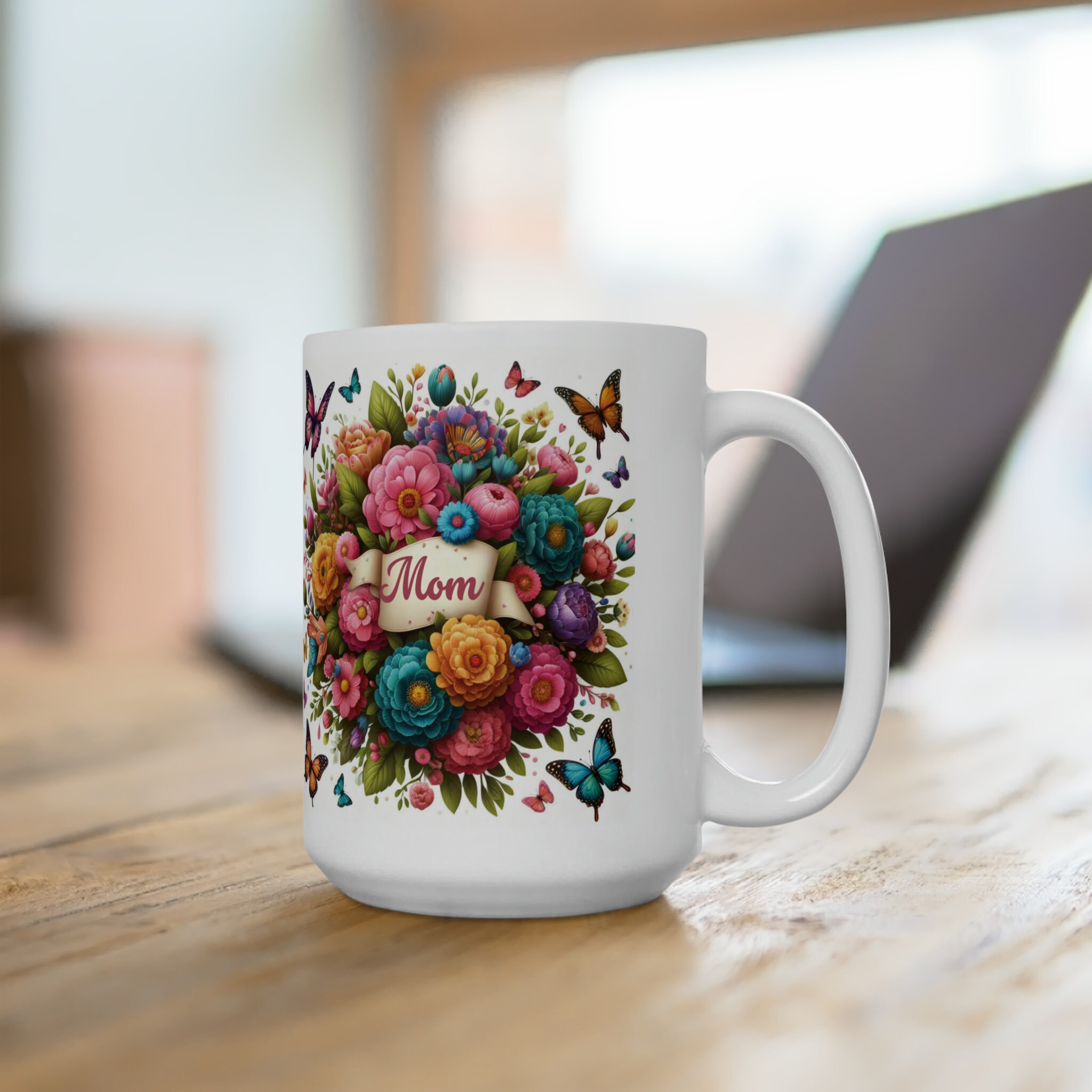ママの花と蝶の陶器マグカップ - Etsy 日本