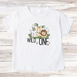Birthday shirt with age Wild One jungle animals safari zebra lion giraffe gift children&#39;s birthday first birthday T-shirt bodysuit