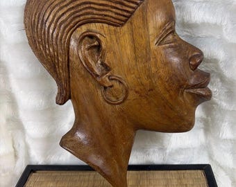 Escultura de madera tallada a mano de mujer africana, arte de pared