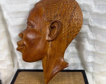 Escultura de madera tallada a mano de hombre africano, arte de pared