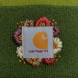 Adult Carhartt Floral Beanie Whimsical Floral design freehanded by me image 2