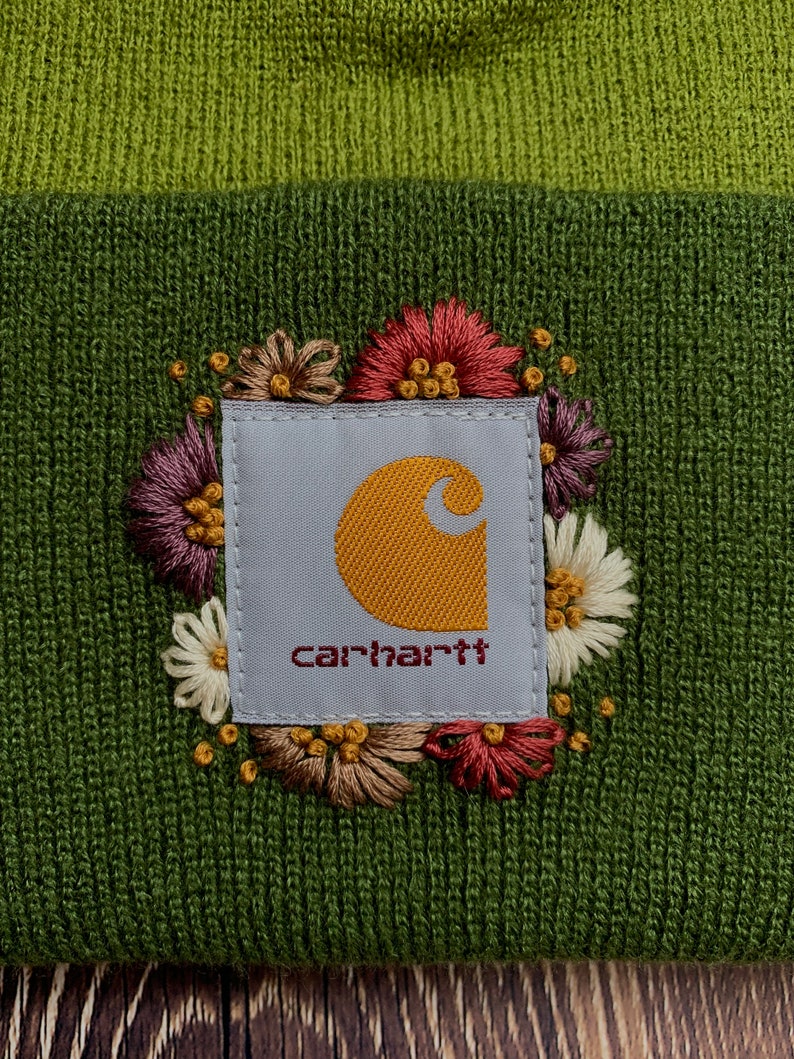 Adult Carhartt Floral Beanie Whimsical Floral design freehanded by me image 2