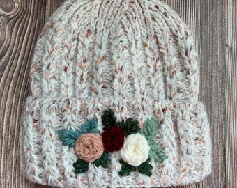 Adult Carhartt Floral Beanie- Whimsical Floral design freehanded by me!