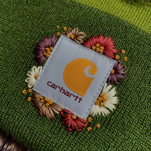 Adult Carhartt Floral Beanie Whimsical Floral design freehanded by me image 3