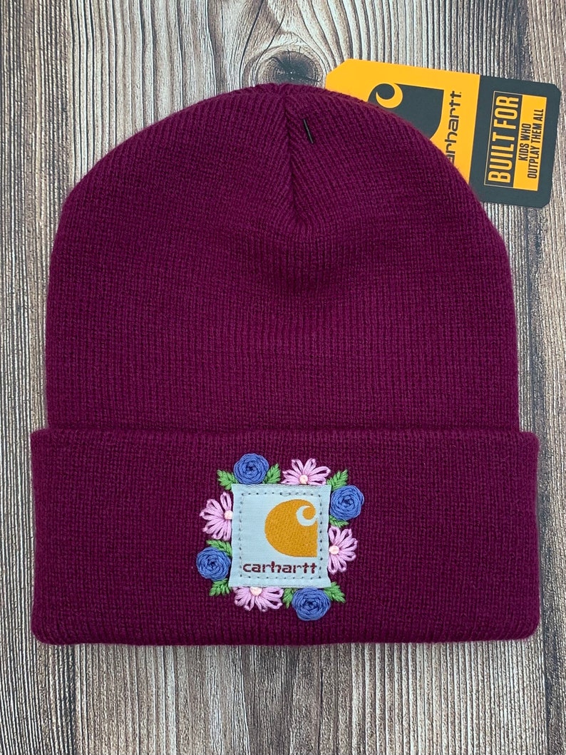 Toddler Floral Carhartt Beaniehand Embroidered in the Color Magenta Etsy