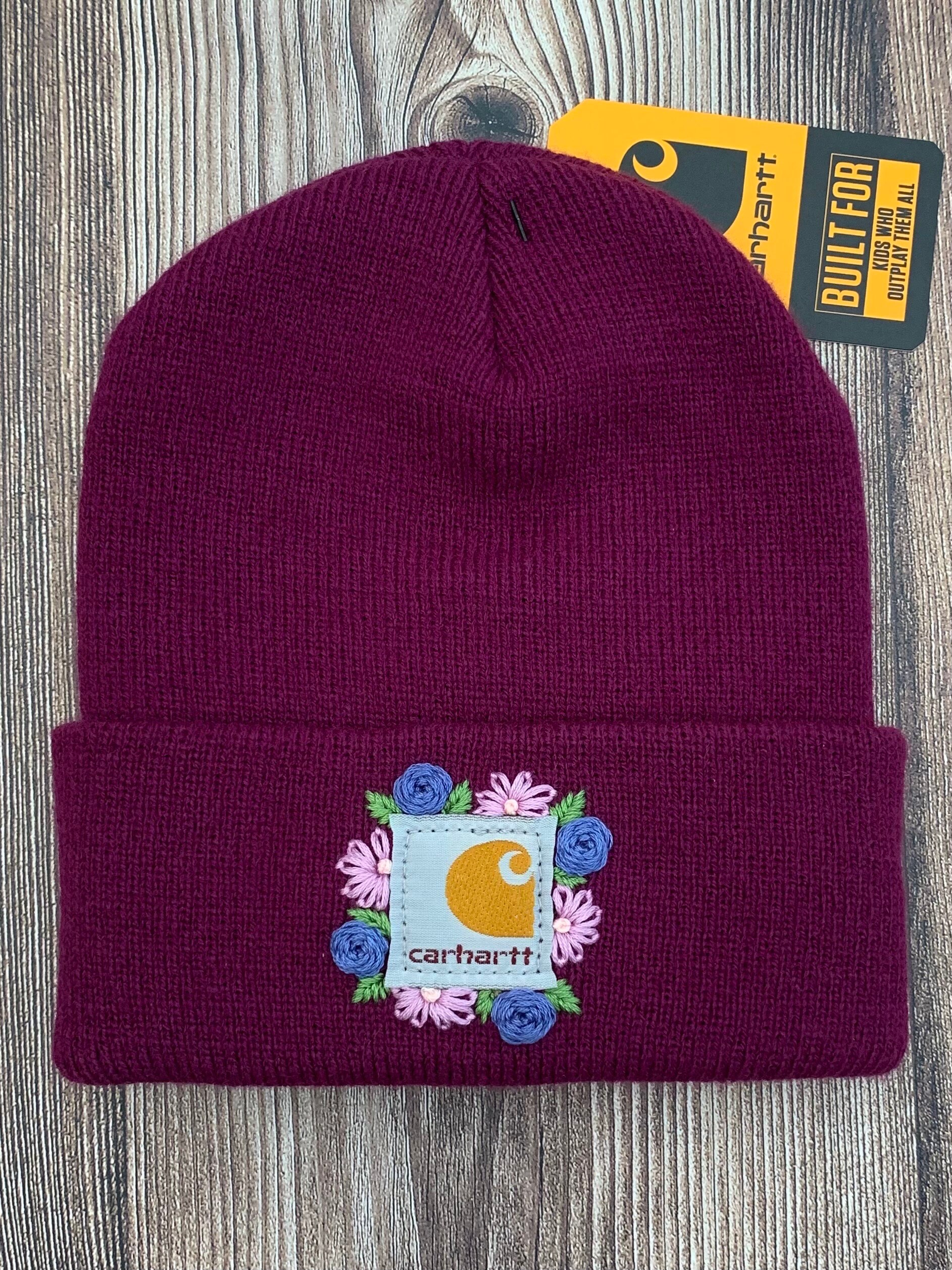 Toddler Floral Carhartt Beaniehand Embroidered in the Color Magenta Etsy