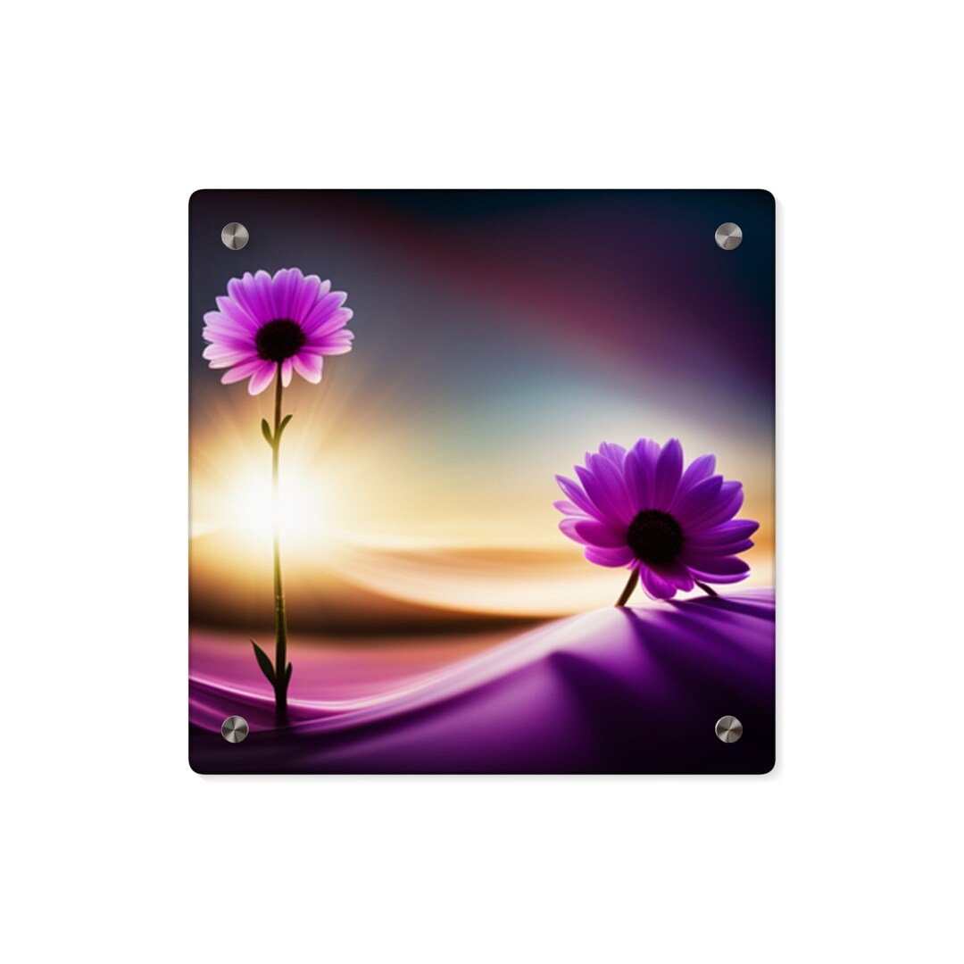Acrylic Wall Art Panel 11x11 Square Purple Flowers Colorful Original Design Wall Hanging Etsy