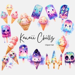 Pastel Goth Kawaii Summer Ice Cream Clipart Png, Spooky Cute Gothic Watercolor Sublimation Design,Summerween Creepy Cute Shirt Design