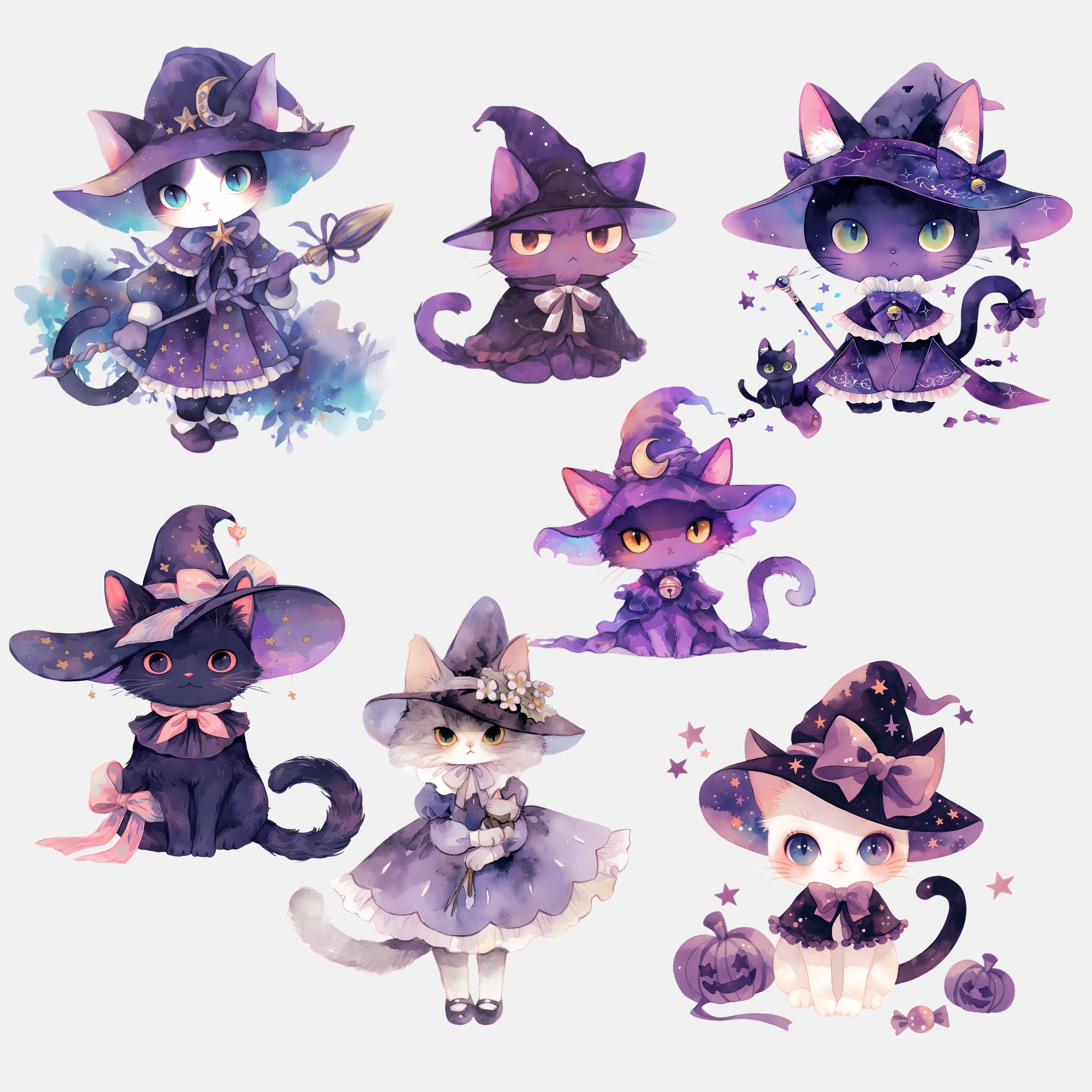 Pastel Goth Cute Halloween Witch Cat Clipart Png, Kawaii Mystical ...
