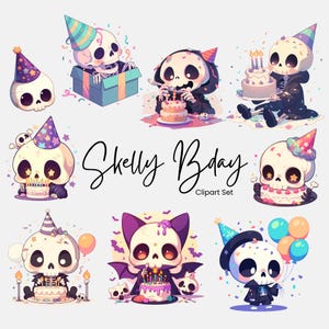 Pastel Goth Skull Clipart: Kawaii Spooky Halloween PNG (Digital Download, Commercial Use)