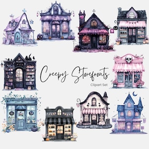Spooky Storefront Clipart: Halloween Goth Kawaii PNG (Commercial Use)