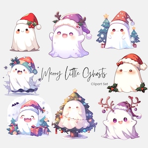 Clipart de Navidad fantasma lindo espeluznante PNG, diseños de sublimación divertidos de Halloween Xmax, descarga digital de clip art gótico kawaii, uso comercial