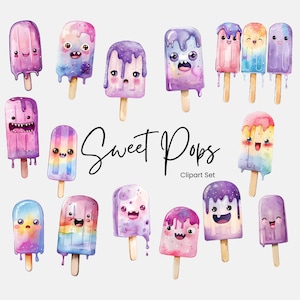 Pastell Goth Kawaii Popsicle Eis Clipart Png, Süßes Essen Sommer Süße Leckerei, Gruselige Süß Aquarell Clip Art, Summerween, Kommerzielle Nutzung