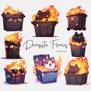 Dumpster Fire Goth Kawaii Clipart Png, Everything Sucks Never Better It's All Good Sublimation Designs, Funny Emotional Cat, Commercial Use