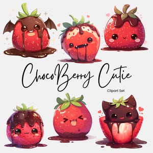 Met chocolade bedekte aardbei clipart png, Valentijnsdag griezelig schattig kawaii sublimatie design, snoepje Halloween dessert, commercieel gebruik