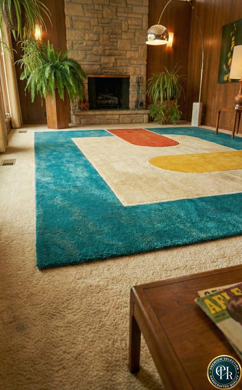 80s Retro Geometric Hand Tufted Area Rug | Teal, Orange and Mustard ...