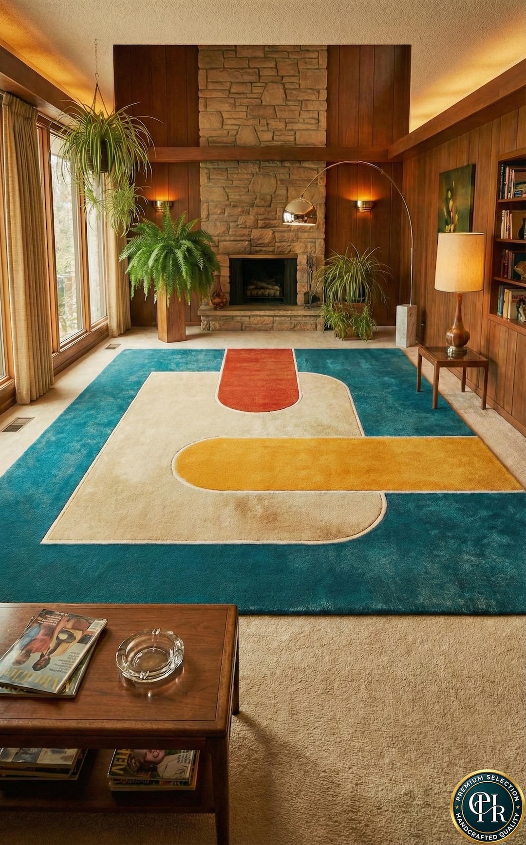 80s Retro Geometric Hand Tufted Area Rug | Teal, Orange and Mustard ...