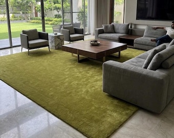 Milano Green Hand Tufted Wool Area Rug | Solid Modern Minimalist Carpet | Living Room & Custom Size Bedroom Carpet