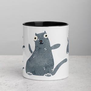 Funny Chubby Cat Mug – 11oz Ceramic Coffee Cup with Silly Grey Kitty – Cute Gift for Cat Lovers & Pet Moms
