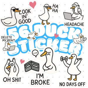 56 Funny Duck Stickers | Silly Goose PNG Download | Meme Planner Stickers | Printable Digital Files | No Background