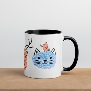 Taza con dibujos de animales caprichosos: 325 ml con interior a color y adorables criaturas dibujadas a mano. Amantes de los animales.