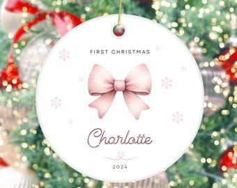 2025 - Ornement de noeud en céramique personnalisé, premier souvenir de Noël de petite fille