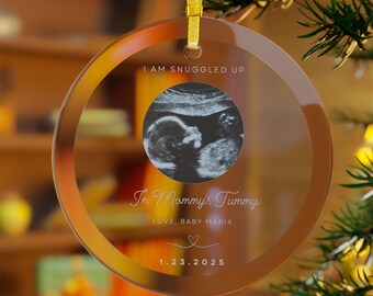 2025 - Ornement en verre à ultrasons, décoration personnalisée pour le ventre de bébé, souvenir de grossesse, baby shower de Noël