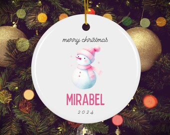 2025 - Décoration de Noël personnalisée pour fille, décoration de bonhomme de neige rose en céramique