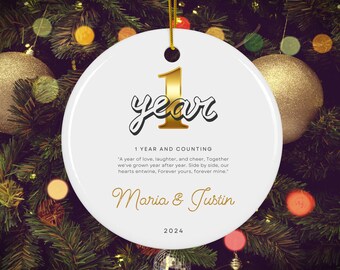 Ornement personnalisé en céramique pour le 1er anniversaire, cadeau pour couple personnalisé