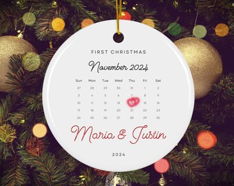 Décoration de Noël personnalisée en céramique, calendrier date de mariage, cadeau pour couple