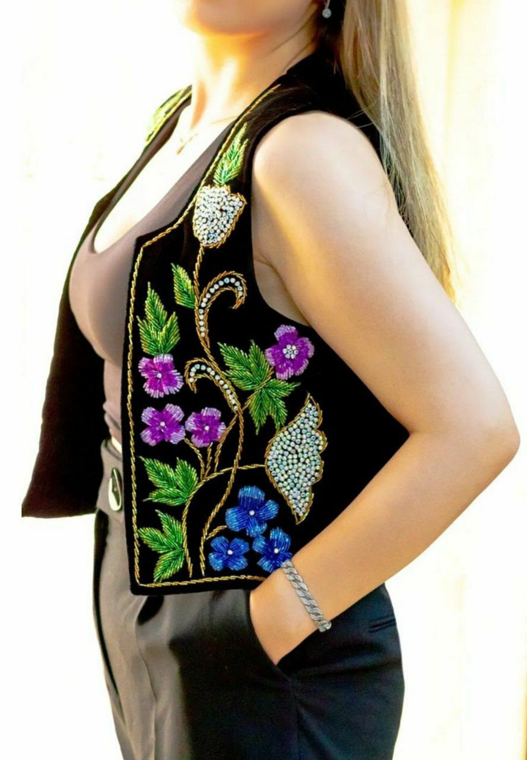 Fully Handmade Tradition Vest, Unique Embroidered Folk Vest, Handmade