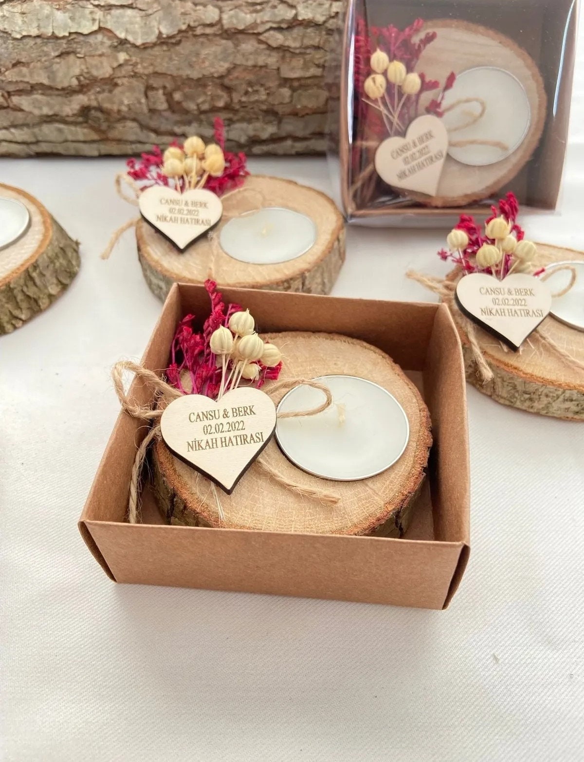 Personalized Wooden Tealight Holder, Wedding Favors for Guest in Bulk