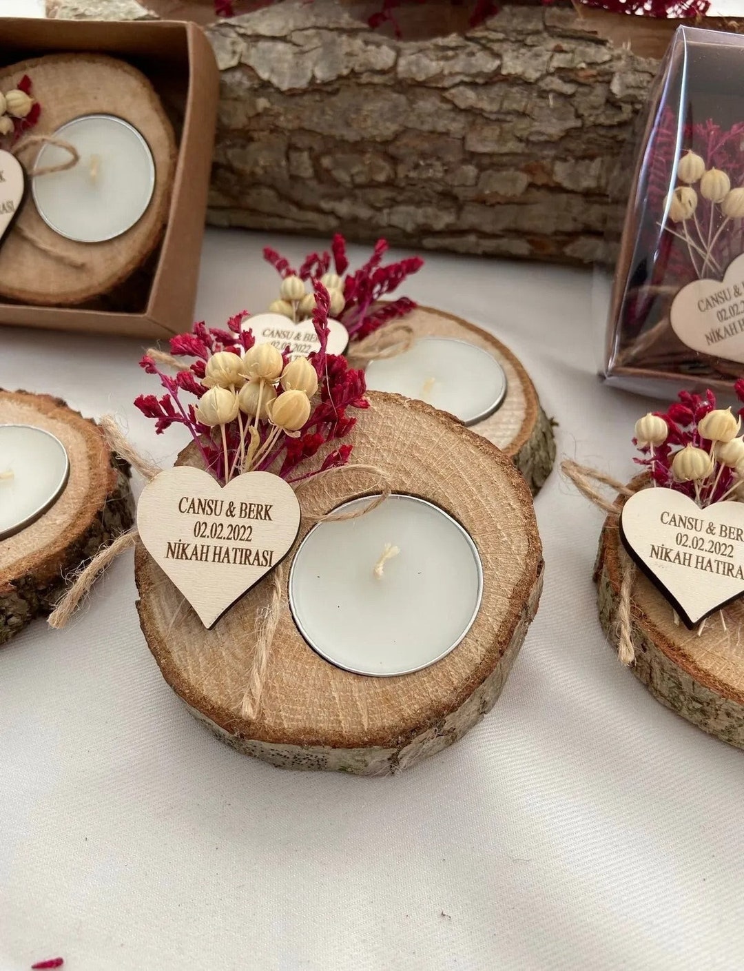 Personalized Wooden Tealight Holder, Wedding Favors for Guest in Bulk