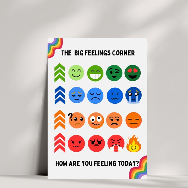 Big Feelings Corner, Classroom Decor, Posters for Children, Kids Playroom Decor, Children's feelings, Digital Download