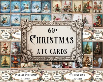 Plus de 60 cartes ATC de Noël : lot d&#39;éphémères imprimables (téléchargement numérique)