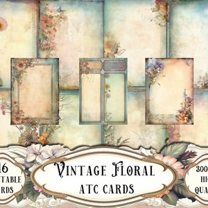 Vintage Floral ATC Cards: Printable Junk Journal Ephemera (Digital Download)