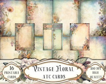 Vintage Floral ATC Cards: Printable Junk Journal Ephemera (Digital Download)