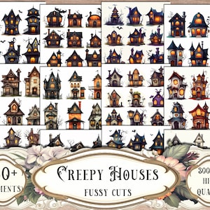 Creepy Houses Fussy Cuts: Halloween Junk Journal Ephemera (Printable)