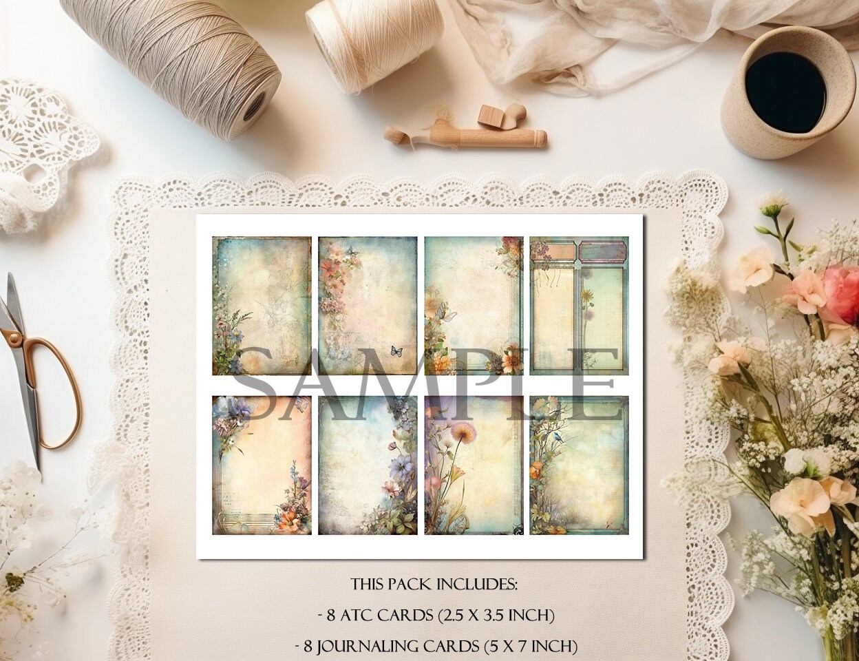 Vintage Floral Printable ATC Cards, Junk Journal Kit, Scrapbooking ...