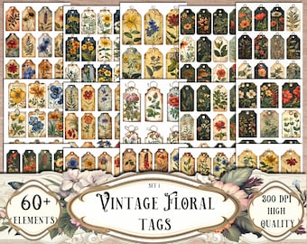 Vintage Floral Tags: Printable Ephemera, Junk Journal (Digital Download)